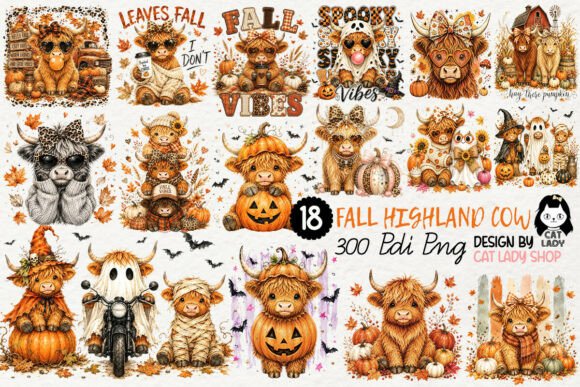 Highland Cow Halloween & Fall PNG Bundle