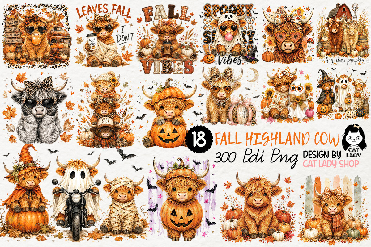 Highland Cow Halloween & Fall PNG Bundle