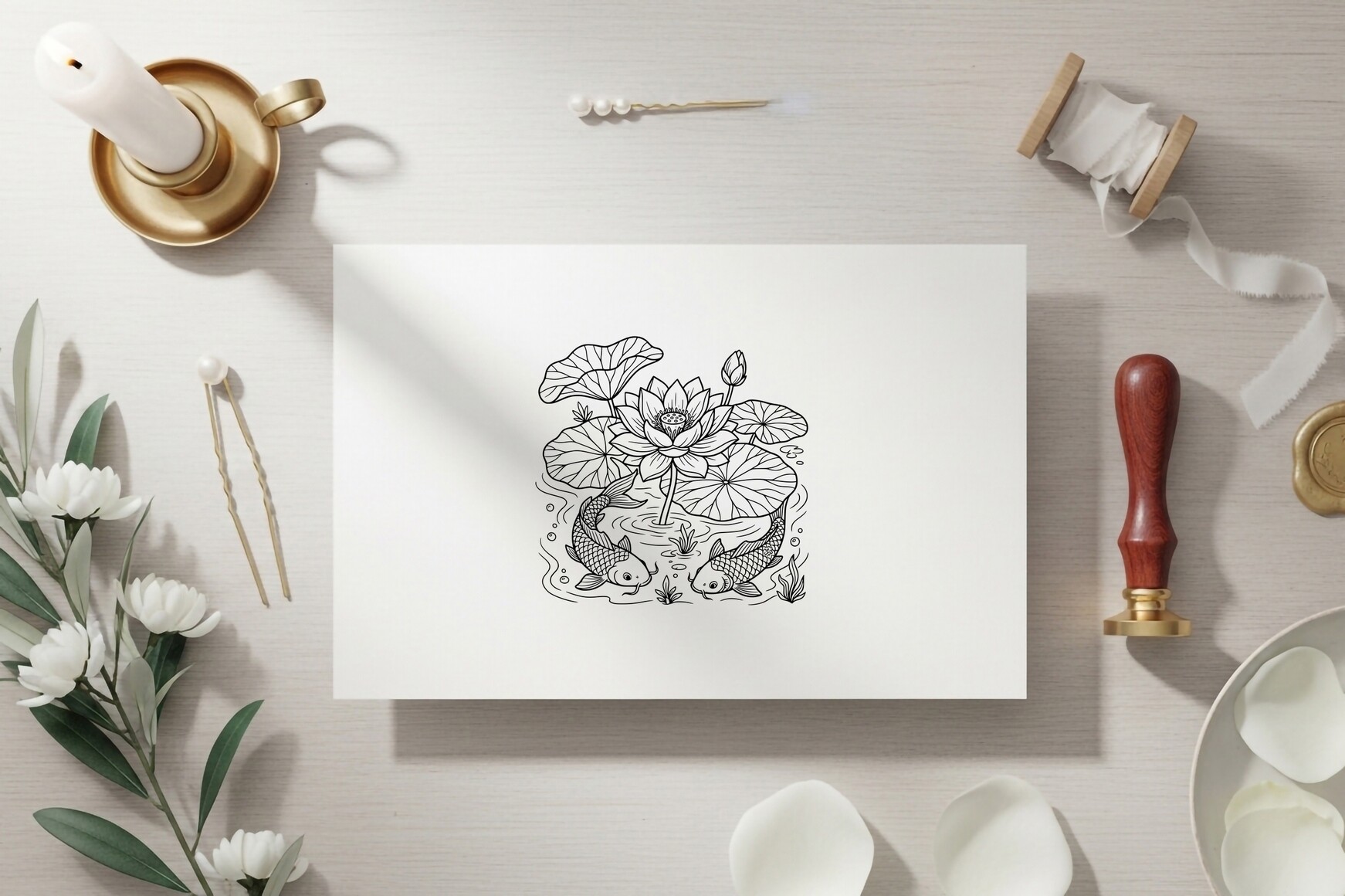 Koi Fish Lotus Coloring Page