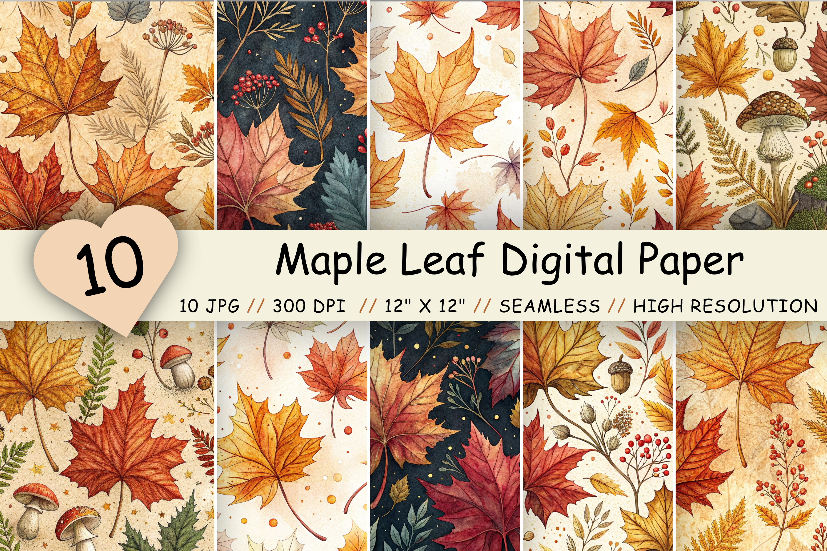 Maple Leaf Digital Paper Pack, Seamless