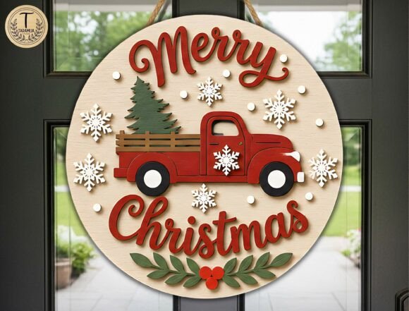 Merry Christmas Truck Door Hanger SVG laser cut file