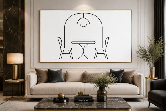 Minimal Dining Chair Table Line Art