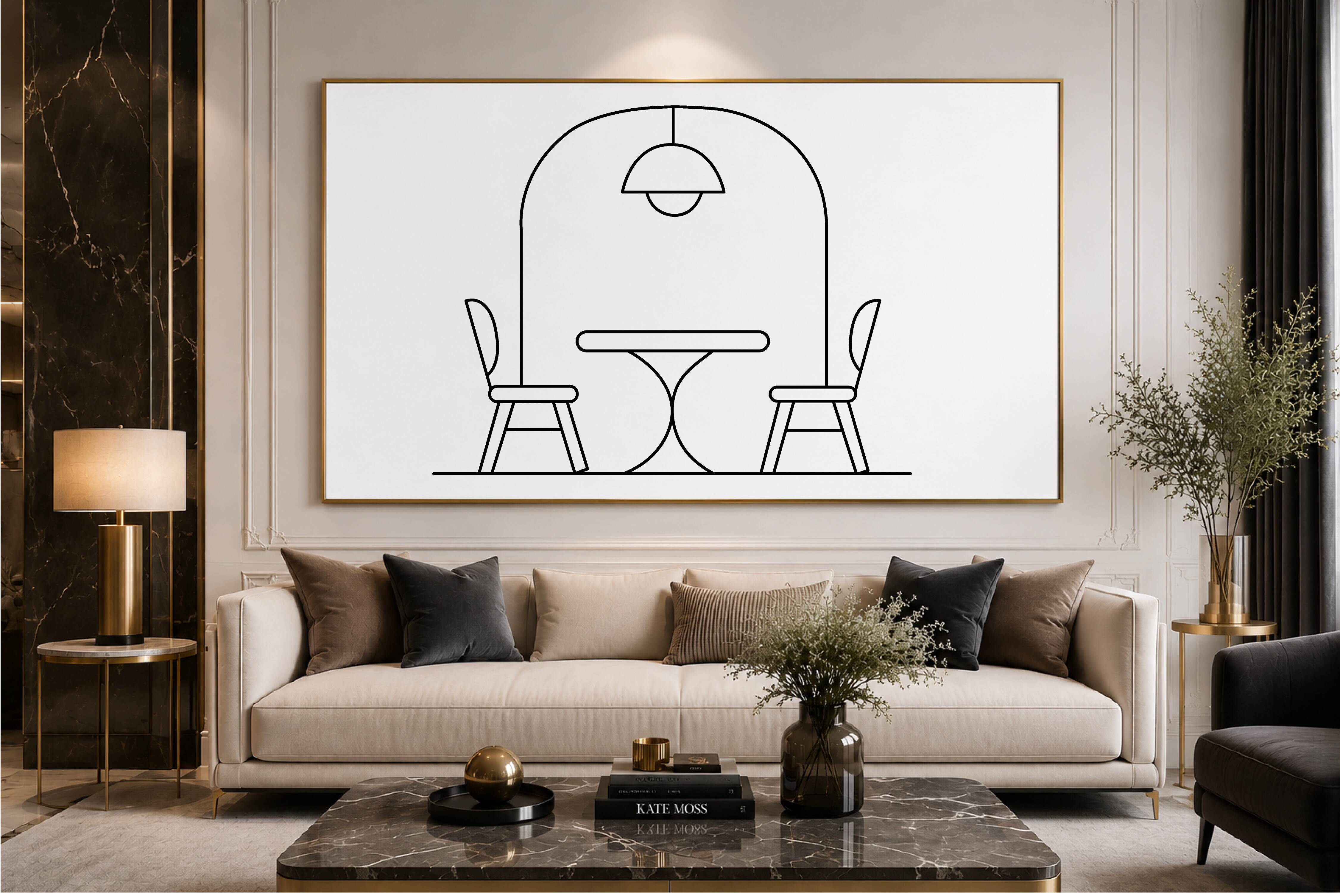 Minimal Dining Chair Table Line Art