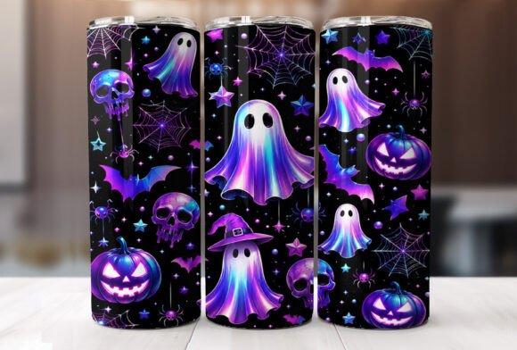Neon Ghost Boo Halloween Tumbler Wrap