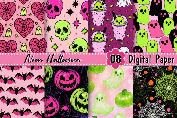Neon Halloween Digital Paper