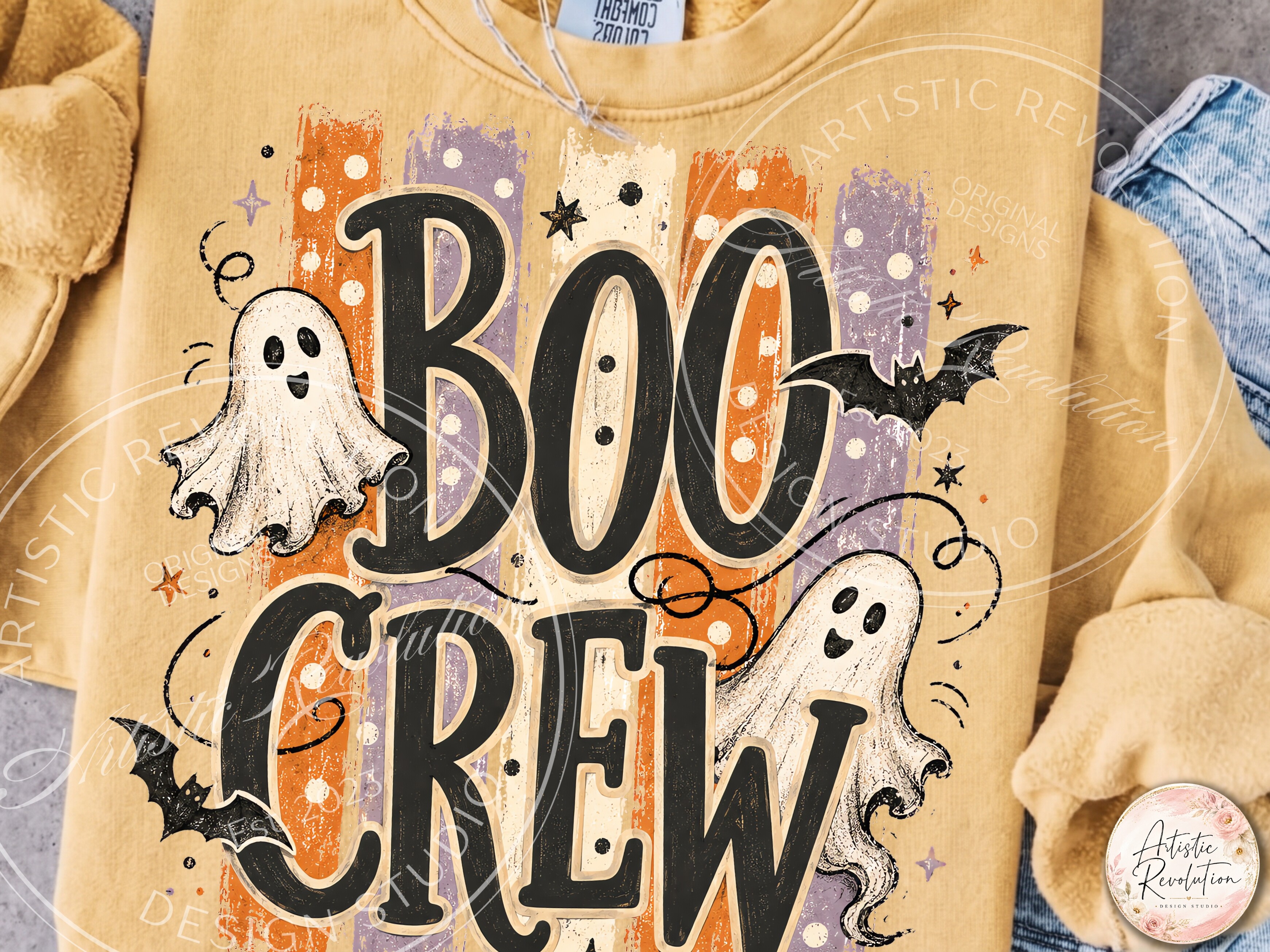 Retro Halloween Ghost PNG Boo Crew PNG