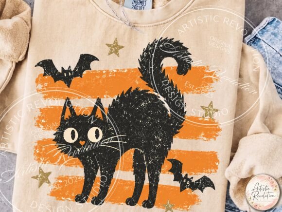 Retro Vintage Halloween Black Cat PNG