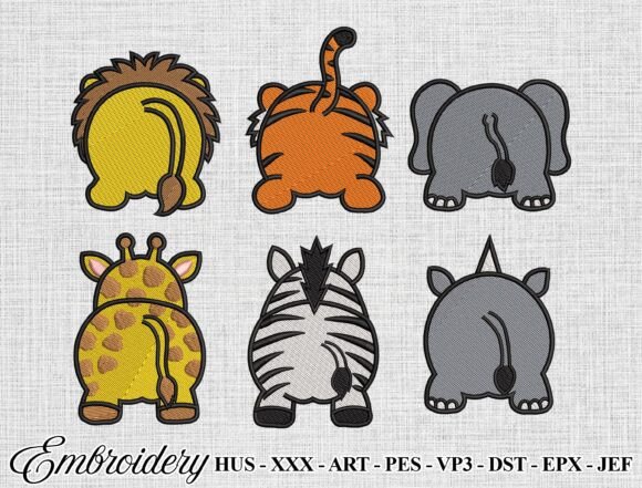 Safari Animal Butt Embroidery Design