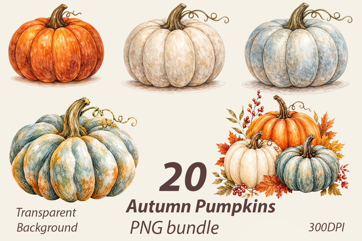 Watercolor Pumpkin PNG Set