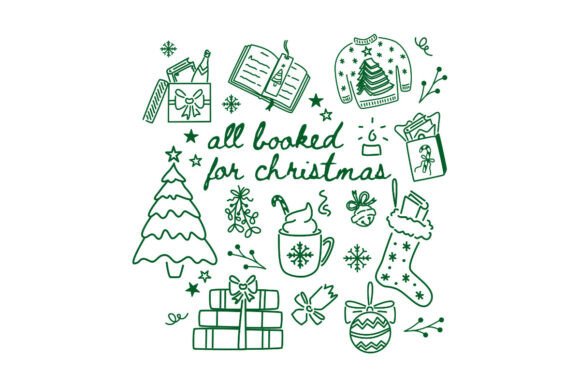 All Booked for Christmas Doodle PNG