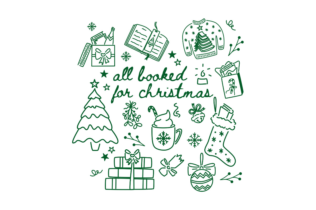All Booked for Christmas Doodle PNG