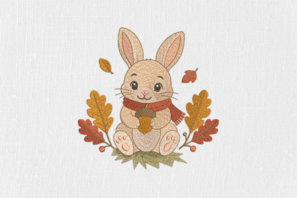 Autumn Bunny with Acorn Embroidery