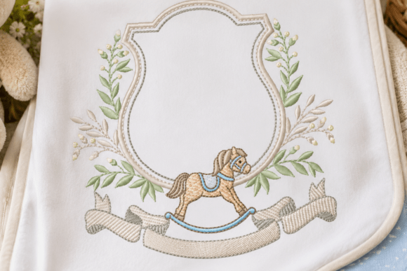 Baby Rocking Horse Floral Frame