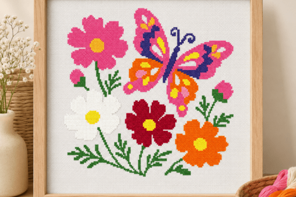 Butterfly Cosmos Cross Stitch Pattern