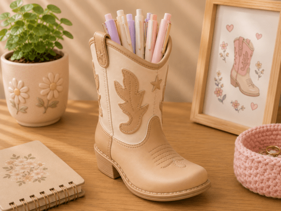 Cowboy Boot Pen Holder STL | Western Desk Organizer for 3D Printing - Image 1