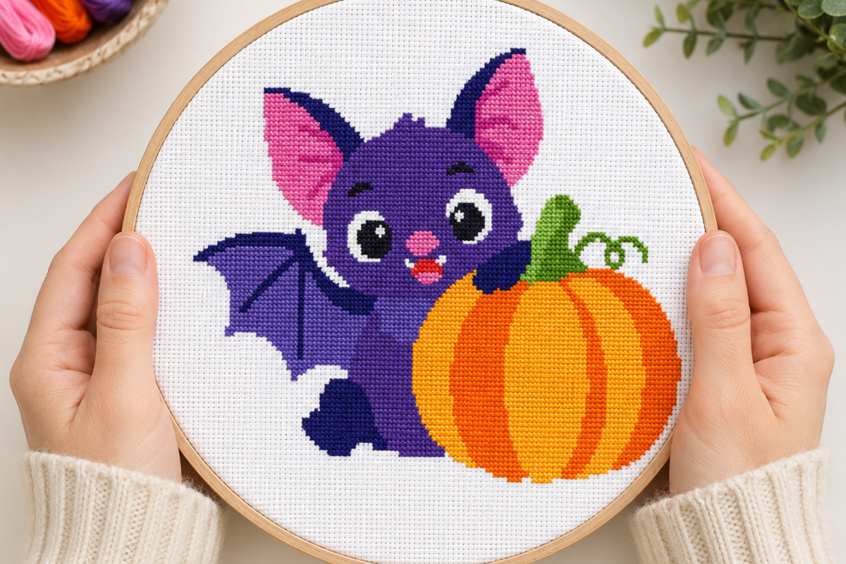 Cute Bat and Pumpkin Cross Stitch