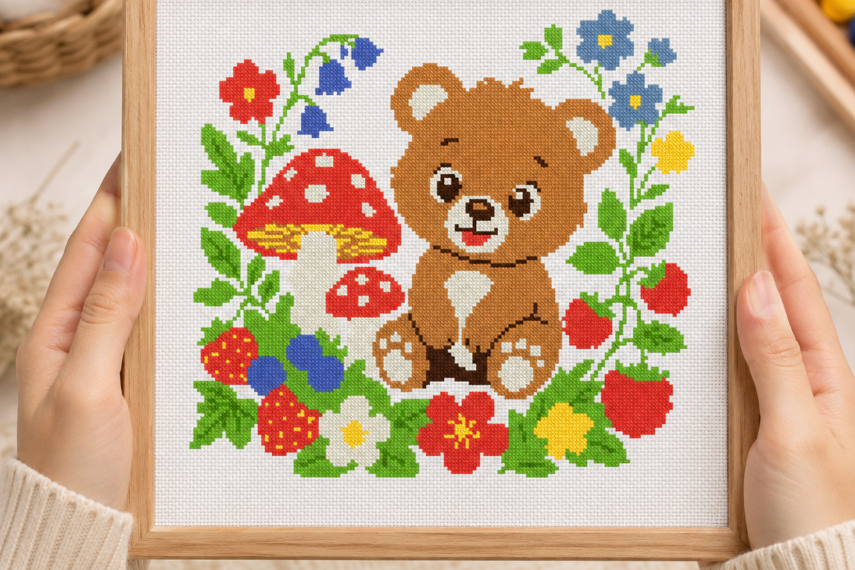 Cute Bear Cub Cross Stitch Pattern