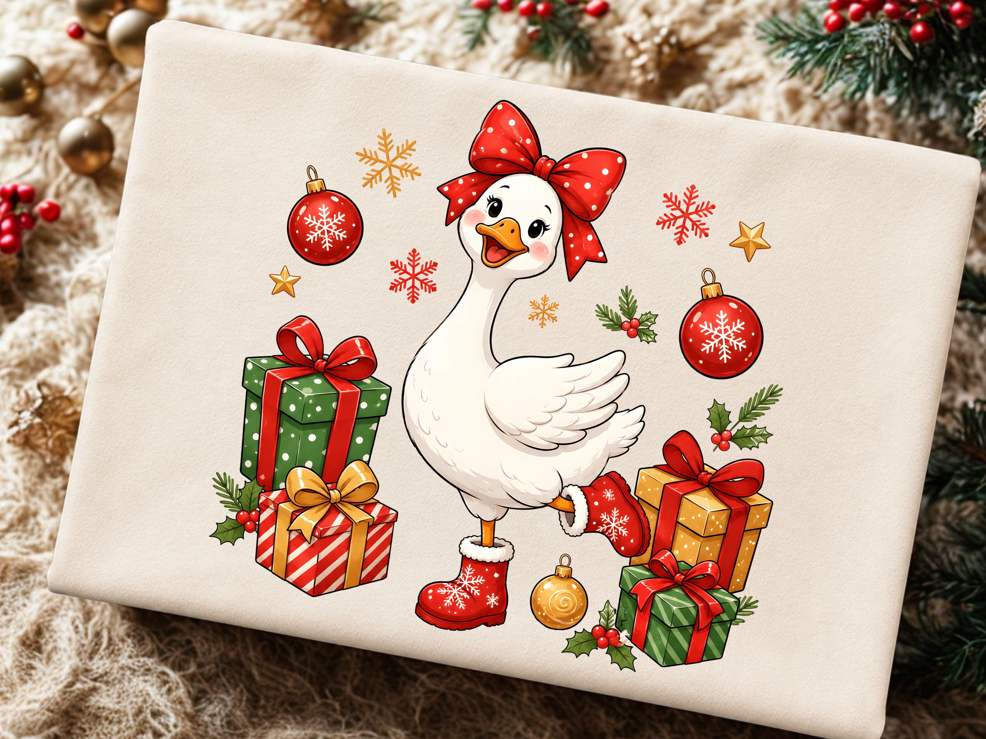 Cute Christmas goose, a festive design.