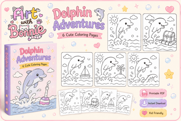 Cute Dolphin Ocean Coloring Pages Pack