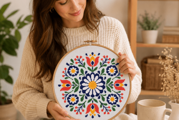 Daisy Floral Mandala Cross Stitch