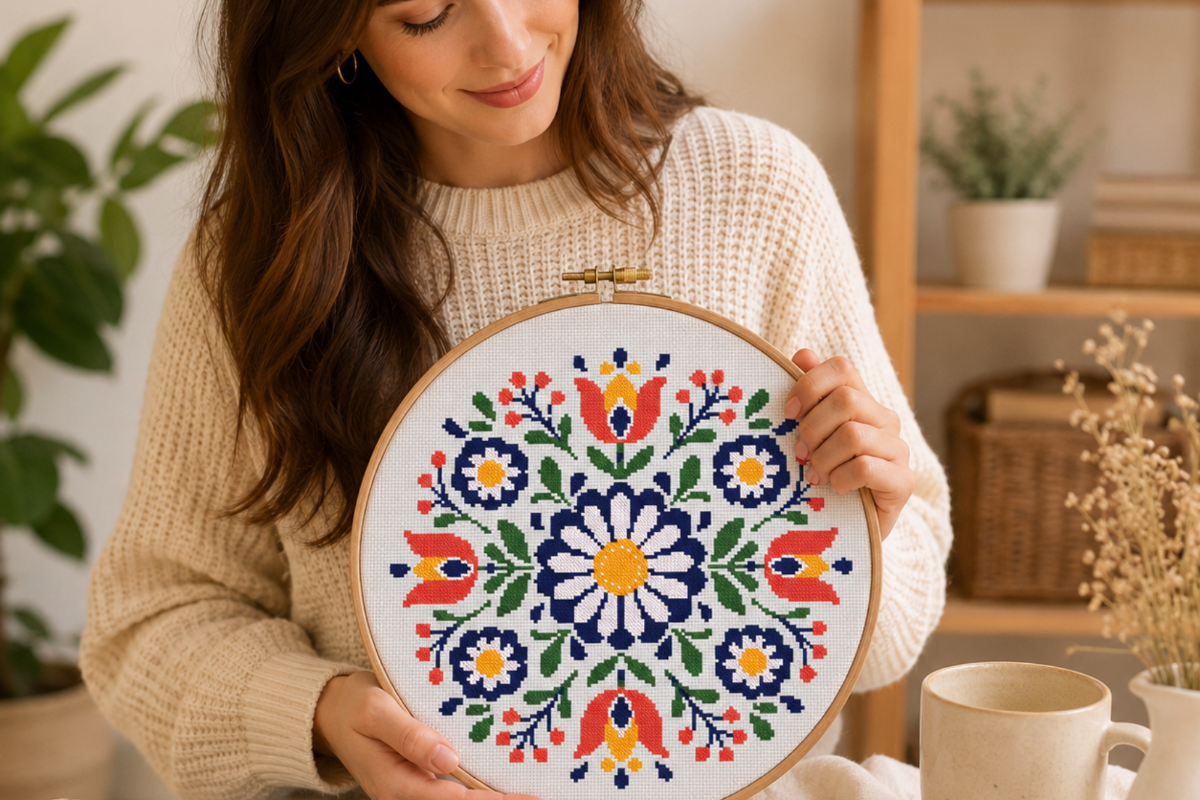 Daisy Floral Mandala Cross Stitch