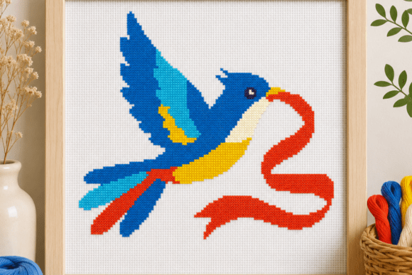Flying Bird with Ribbon Cross Stitch