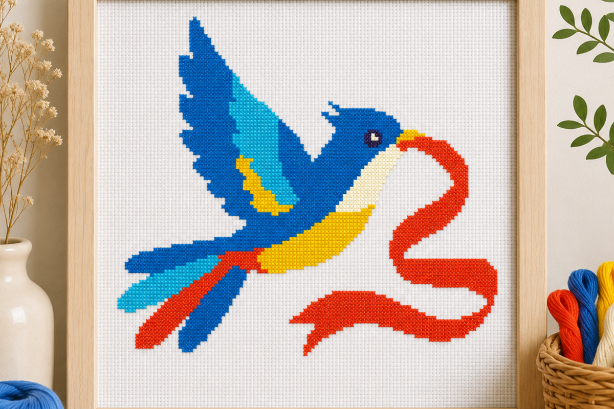 Flying Bird with Ribbon Cross Stitch