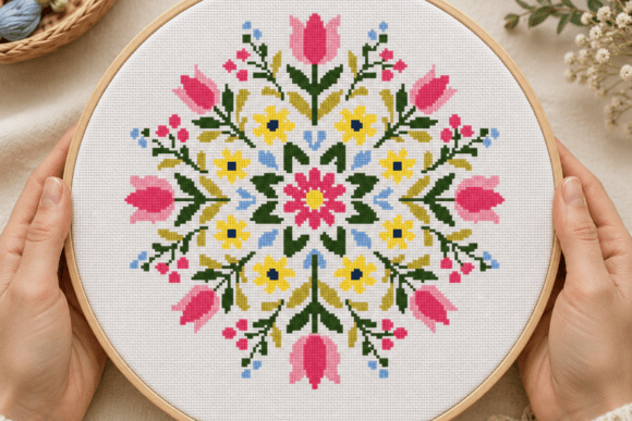 Folk Tulip Floral Mandala Pattern