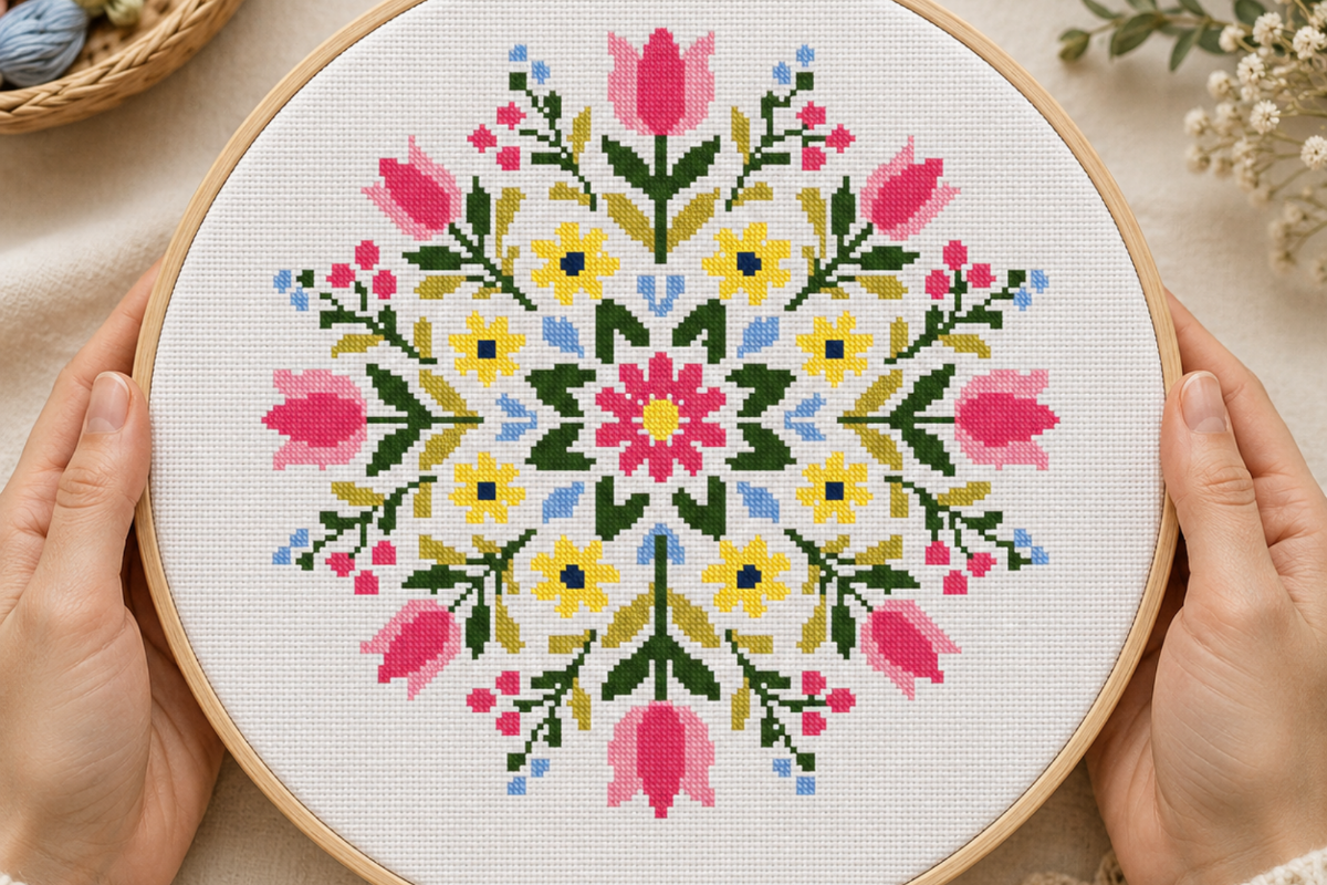 Folk Tulip Floral Mandala Pattern