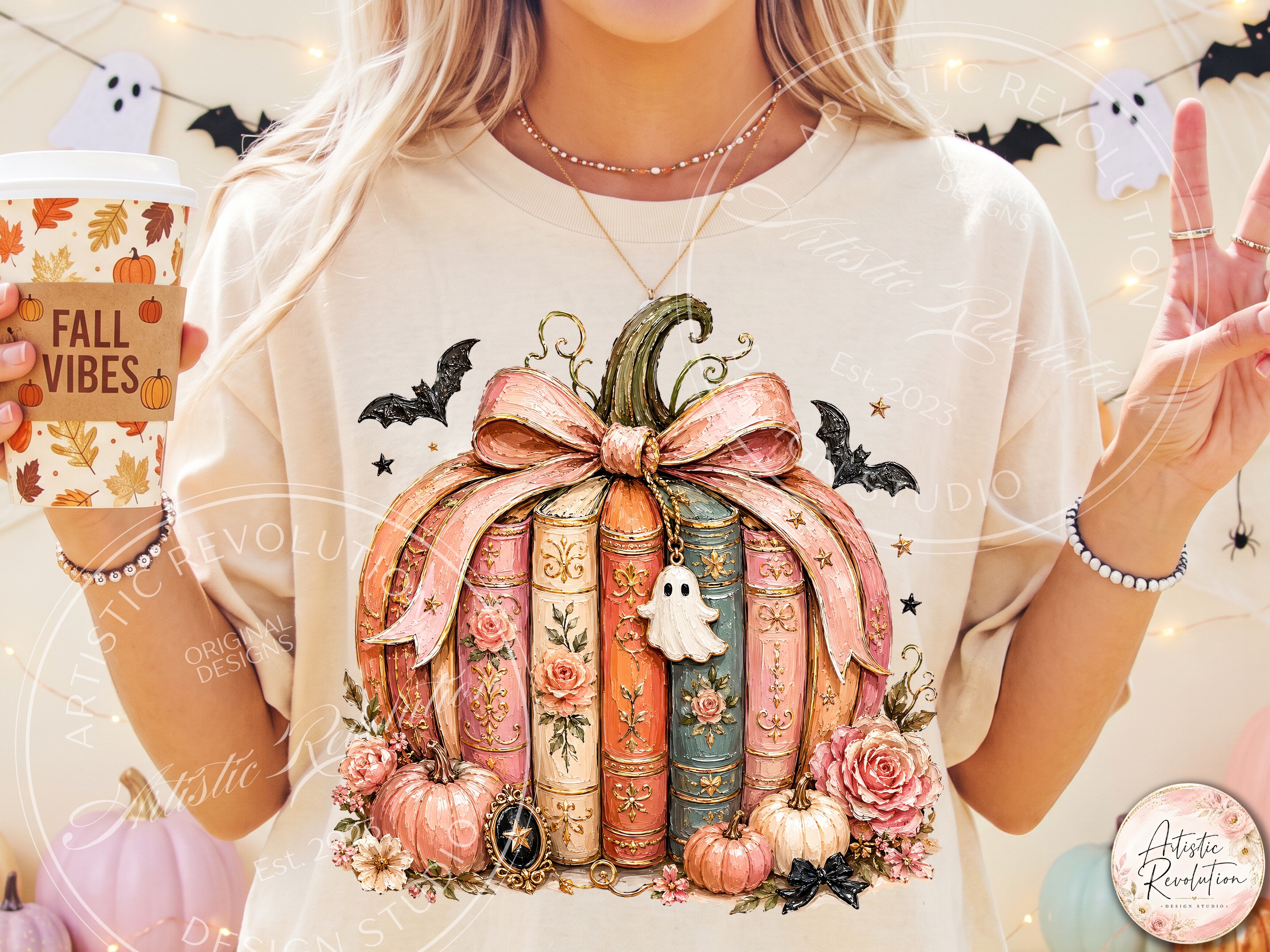 Halloween Books PNG Book Lover Pumpkin