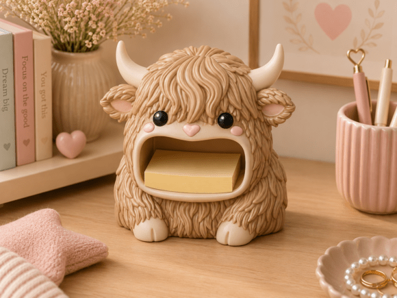 Highland Cow Sticky Note Holder STL - 3D Printable Desk Organizer - Image 1
