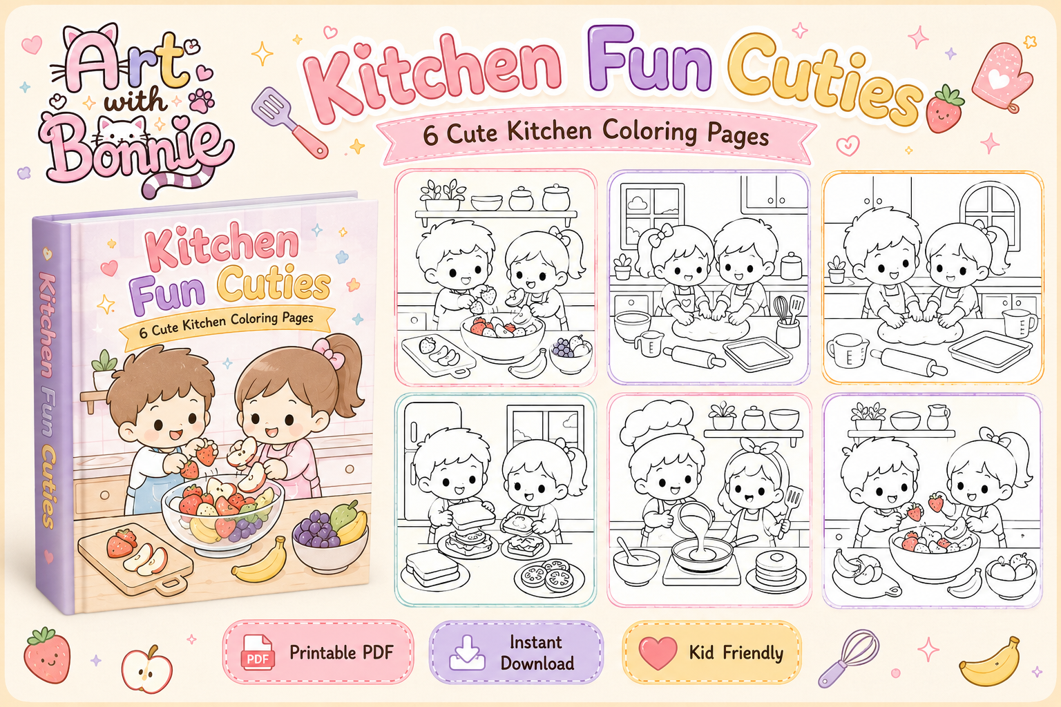 Kids Cooking Activity Coloring Page Pack
