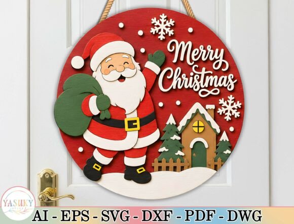 Layered Christmas Santa Door Hanger SVG laser cut file