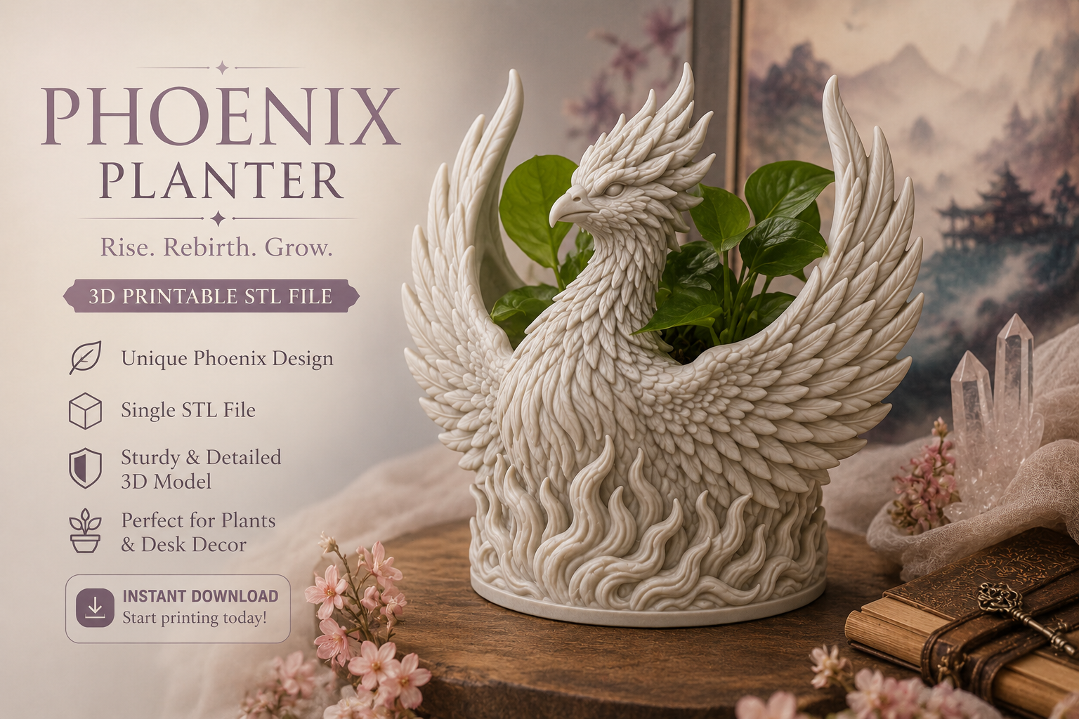 Phoenix Planter STL | Highly Detailed 3D Printable Succulent Pot - Image 4