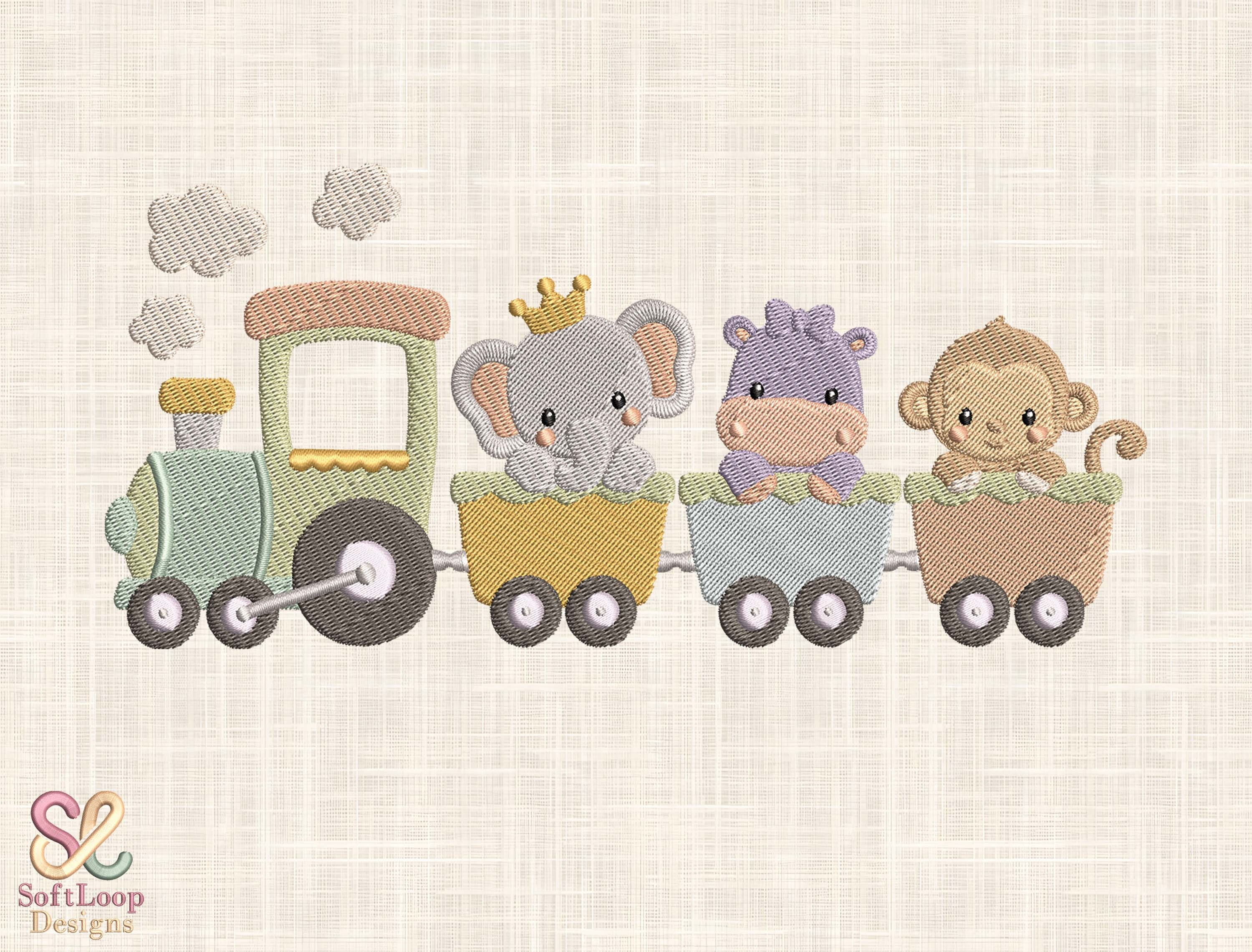 Safari Animal Train Embroidery Design