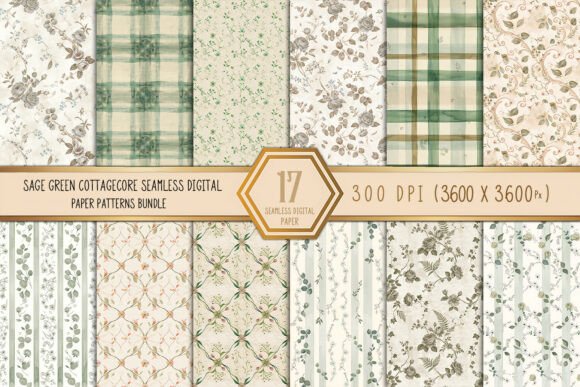 Sage Green Cottagecore Seamless Digital