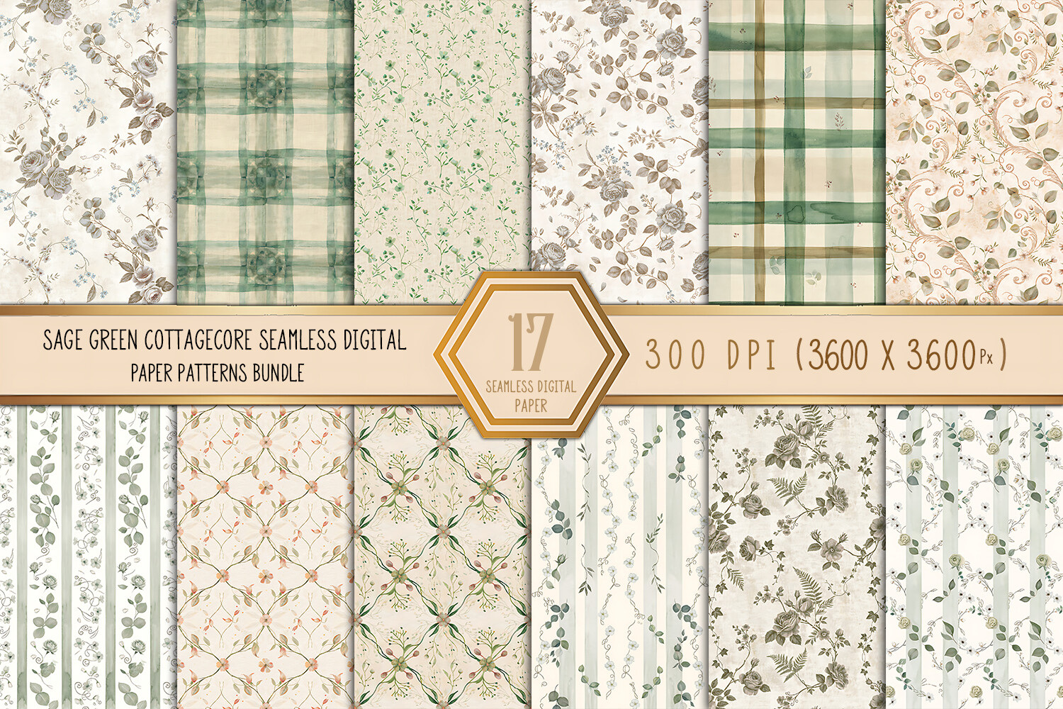 Sage Green Cottagecore Seamless Digital