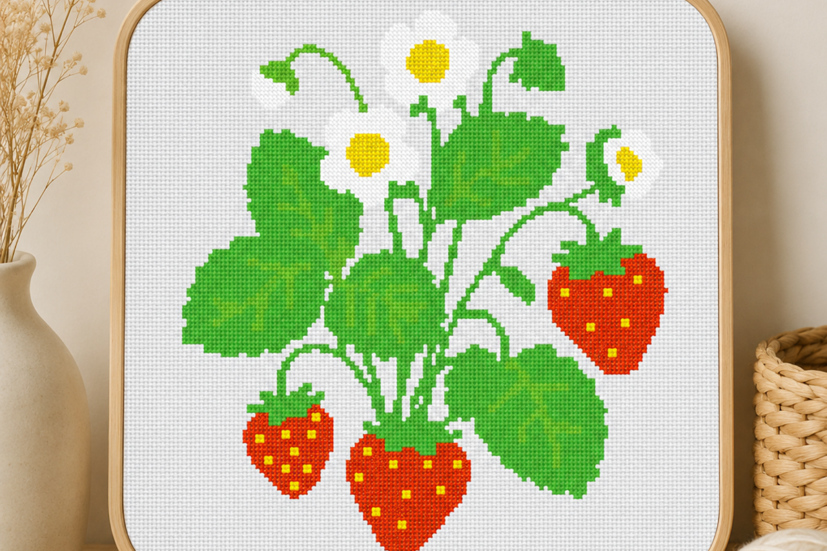 Strawberry Plant Cross Stitch Pattern
