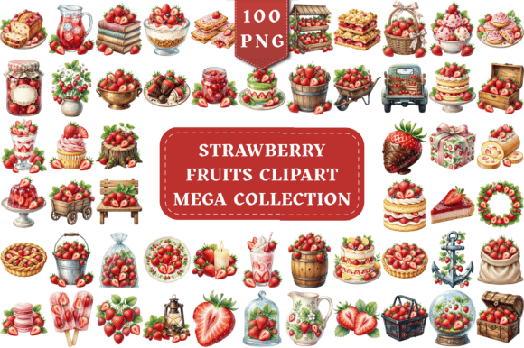 Strawberry Fruits Watercolor Mega Bundle