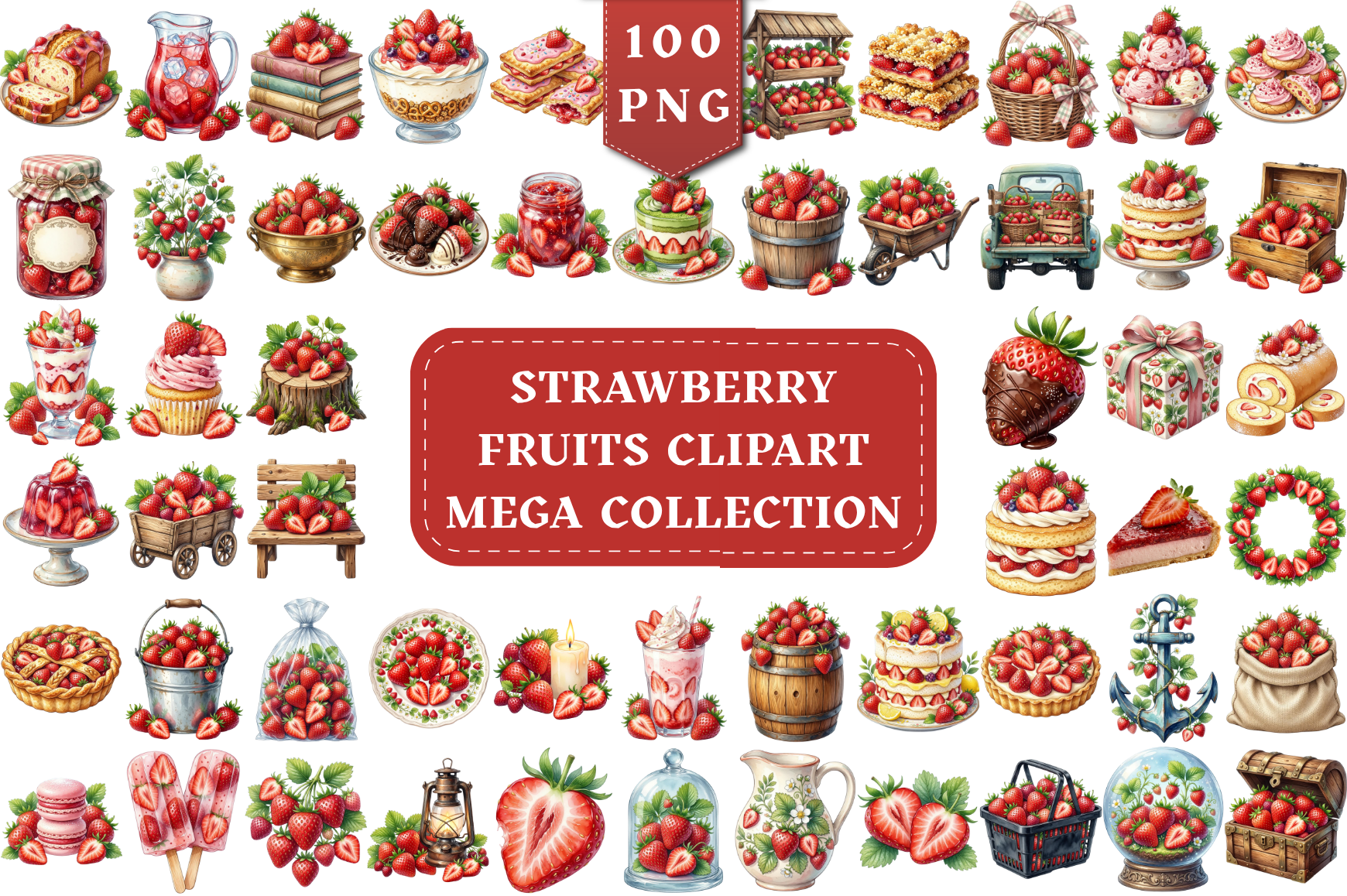 Strawberry Fruits Watercolor Mega Bundle