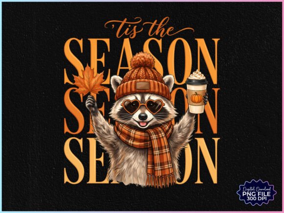 Tis the Season Raccoon Fall Autumn PNG