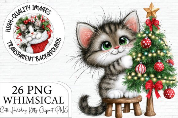 Whimsical Christmas Kitty Clipart PNG