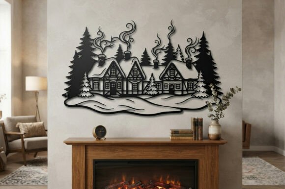 Winter Cabin Village Laser Cut Svg Laser Cutting