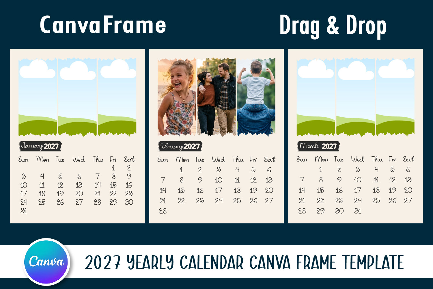 2027 Distressed Calendar Canva Frame