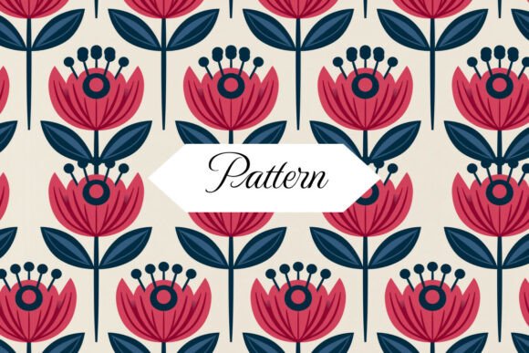 Abstract Floral Pattern, Red Tulip, PNG