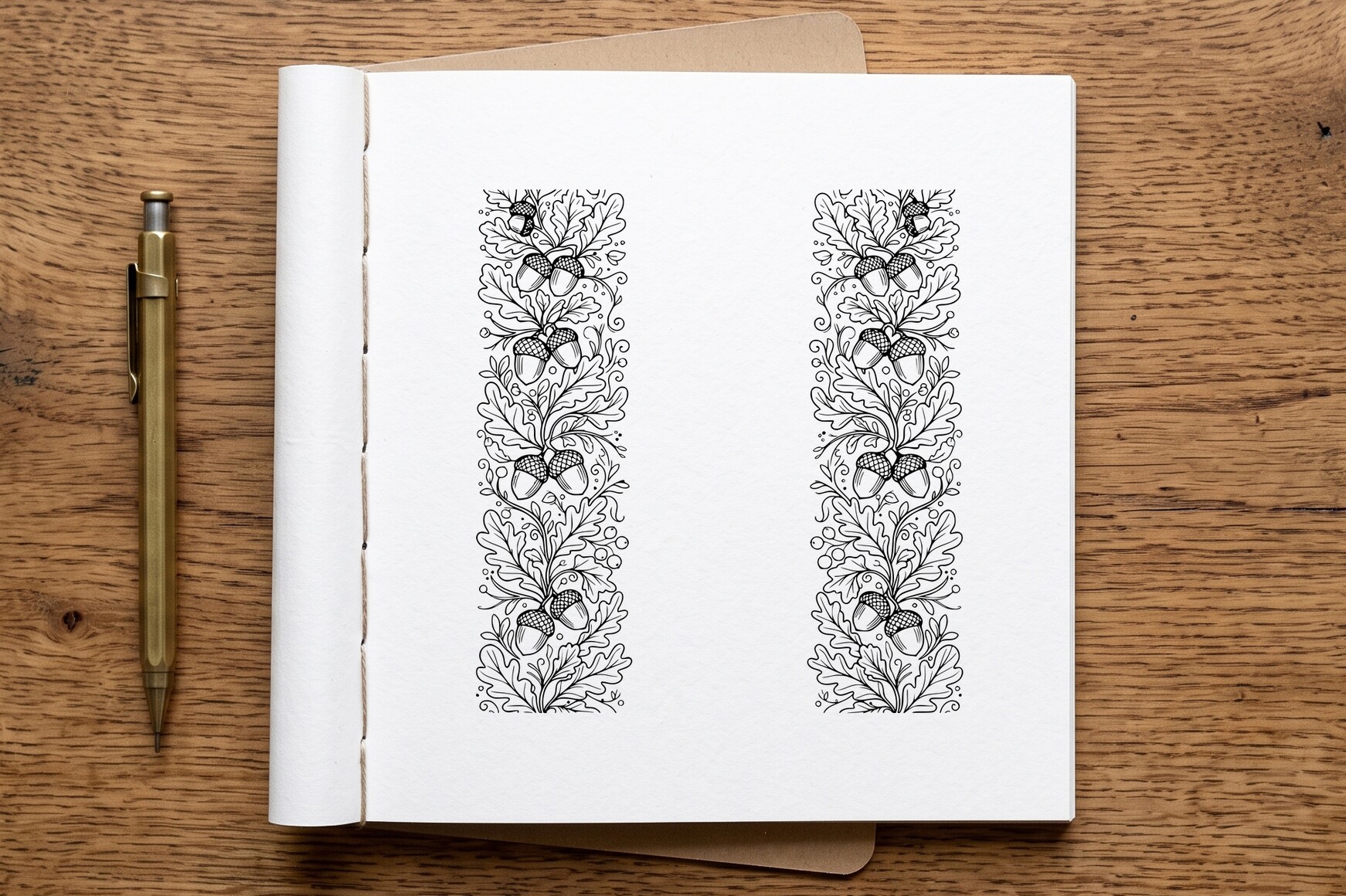 Acorn Oak Leaf Border Coloring