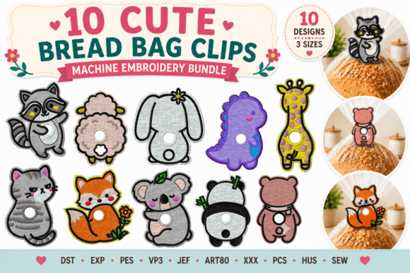 Animal Bread Bag Clip Embroidery Bundle