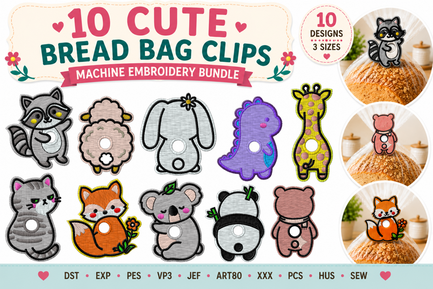Animal Bread Bag Clip Embroidery Bundle