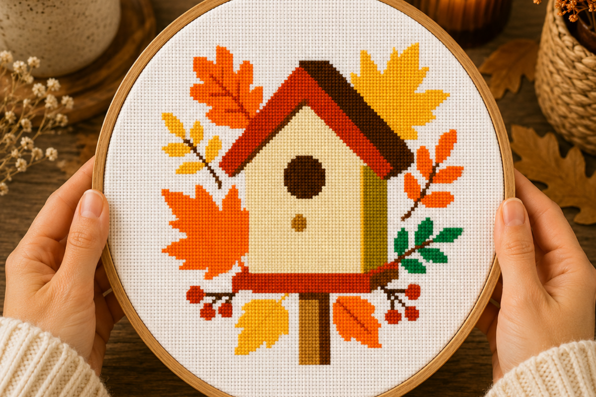 Autumn Birdhouse Cross Stitch