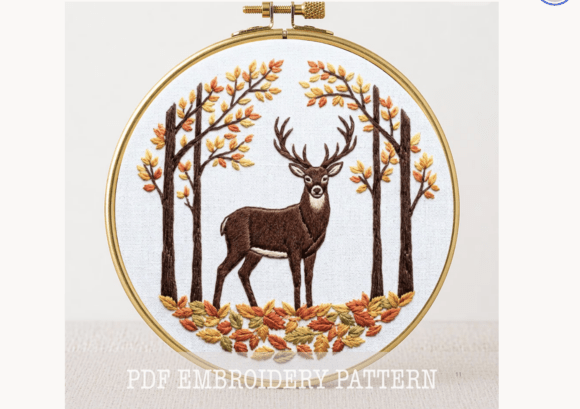Autumn Woodland Scene Hand Embroidery
